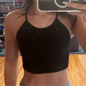 Free People Black Ribbed Halter Tank Top. XS/S
